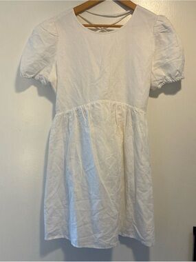 Sunday Best Aritzia White Linen Blend Puff Sleeve Babydoll Mini Dress Size M
